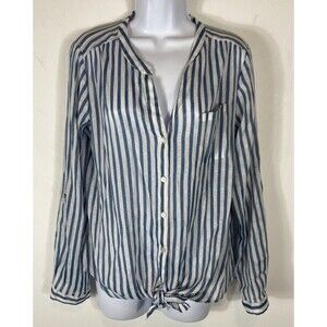 Zac & Rachel long sleeve striped button up shirt Blue & White Size M tie front